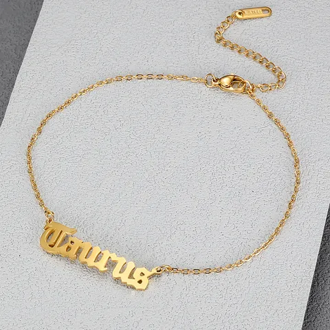 Minimalist Titanium Steel Zodiac Anklet For Women Gold Plated Old English Letter Constellation Ankle Chain Fashion Jewelry