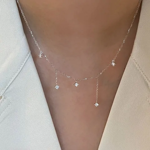 S925 Sterling Silver Gypsophila Zirconia Necklace For Women Elegant Double Layer Tassel Pendant Necklace Clavicle Chain Jewelry