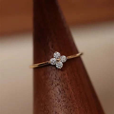 Elegant Silver Rhinestone Four Leaf Clover Open Ring Thin Band Floral Finger Ring For Women Dainty Geometric Hand Jewelry
