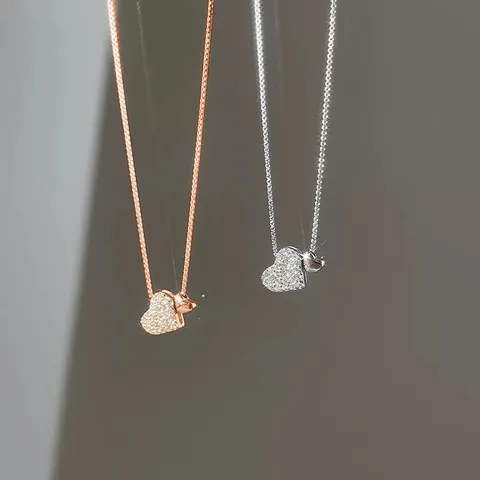 Collar Con Colgante De Doble Corazón De Plata De Ley 925 Para Mujer Elegante Cadena De Caja Incrustada Con Diamantes De Imitación Joyería De Moda