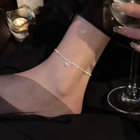 Tobillera de Plata de Ley 925 Doble Capa Cielo Estrellado Diamantes de Imitación Premium Brillante Cadena de Pierna No Se Desvanece Lujo Ligero Elegante Joyería de Pie Geométrica Mujer Regalo