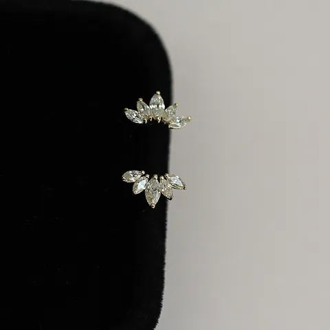 Pendientes de Botón de Corona de Plata de Ley S925 Para Mujer Diamantes de Imitación en Forma de Abanico Joyería Minimalista