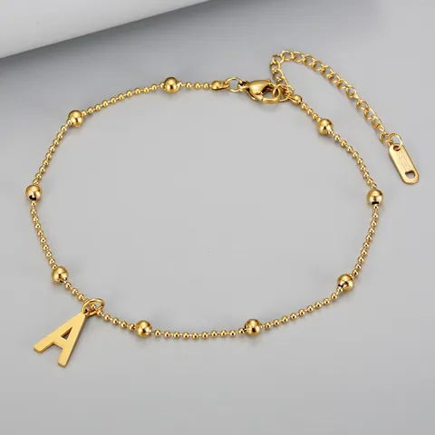 Minimalist 18K Gold Plated Titanium Steel Beaded Anklet For Women Letter Charm Beach Foot Jewelry Stainless Steel