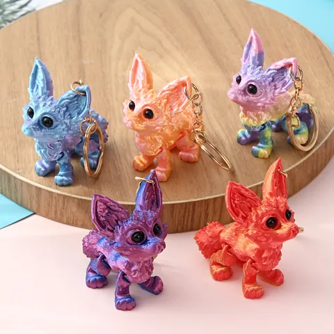Electroplated Gradient 3D Printed Fox Keychain Bag Pendant Cute Multi-Jointed Movable Animal Toy Car Ornament Desk Decoration