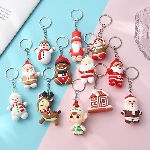 Kreativer Weihnachten Weihnachtsmann Schneemann Schlüsselanhänger Cartoon PVC Metall Schlüsselring Feiertagsgeschenk Tasche Charm Ornamente Für Party