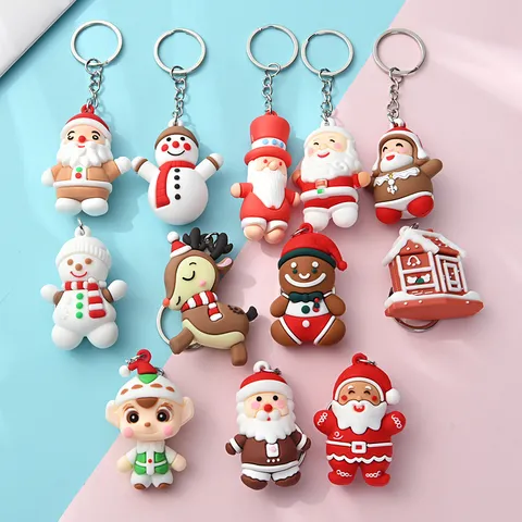 Kreativer Weihnachten Weihnachtsmann Schneemann Schlüsselanhänger Cartoon PVC Metall Schlüsselring Feiertagsgeschenk Tasche Charm Ornamente Für Party