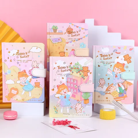 Carnet de Notes Mignon Dessin Animé 32K Journal Couverture Rigide Style Ins Pages Colorées Écriture Quotidienne