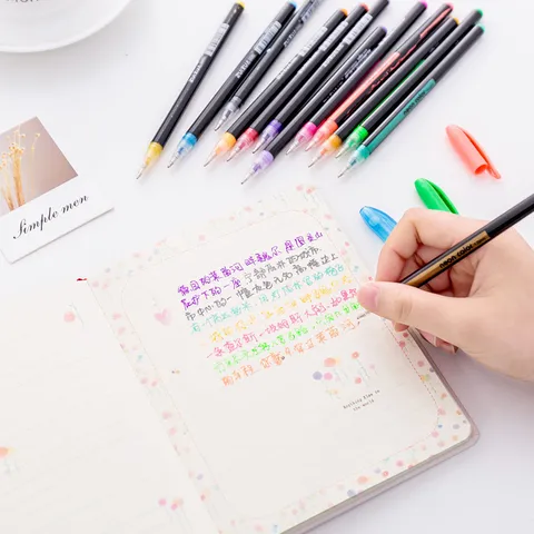 Set de Stylos Gel Pailletés et Surligneurs Pastel Colorés pour Journal Dessin et École