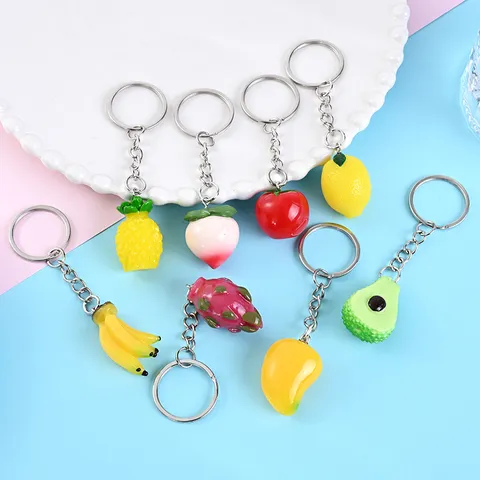 Kreativer Niedlicher Simulationsfrucht Harz Schlüsselanhänger Für Damen Taschenanhänger Kawaii Pfirsich Zitrone Mango Ananas Banane Zubehör