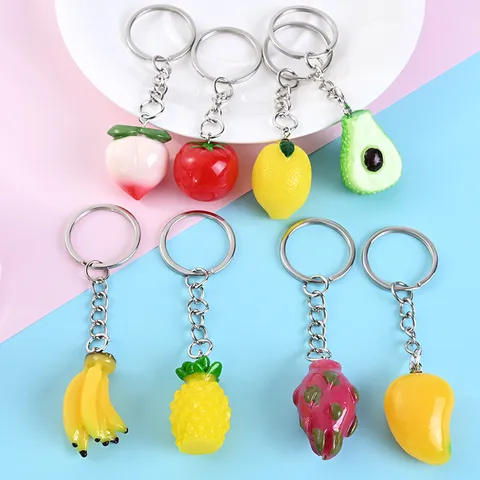 Kreativer Niedlicher Simulationsfrucht Harz Schlüsselanhänger Für Damen Taschenanhänger Kawaii Pfirsich Zitrone Mango Ananas Banane Zubehör