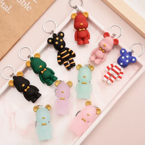 Mignon Dessin Animé Ours Porte-clés PVC Souple Caoutchouc Animal Pendentif Voiture Clé Anneau Étudiant Sac à Dos Suspendu Ornement
