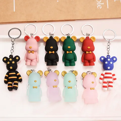 Mignon Dessin Animé Ours Porte-clés PVC Souple Caoutchouc Animal Pendentif Voiture Clé Anneau Étudiant Sac à Dos Suspendu Ornement