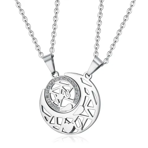 Titanium Steel Sun Moon Puzzle Pendant Necklace Zirconia Inlaid I Love You Engraved Couple Jewelry Lovers Gift Pendant