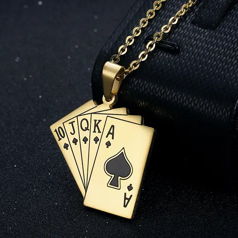 Retro Titanium Steel Poker Royal Flush Spade Pendant Necklace For Men Women Hip Hop Streetwear Enamel Card Jewelry Accessory Gift