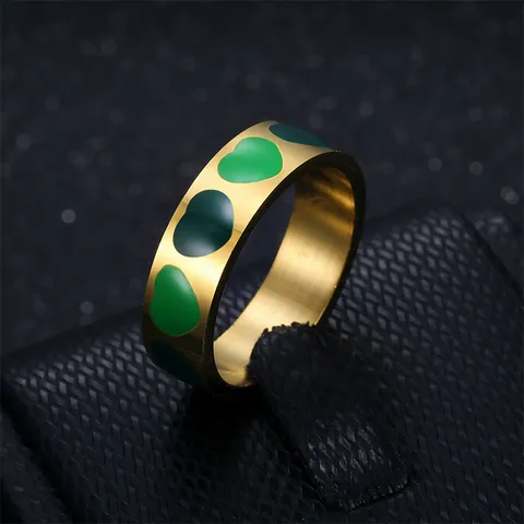 Fashion Titanium Steel Heart Shaped Enamel Ring For Women Ins Style European American Electroplated Geometric Gold Finger Ring Jewelry Gift