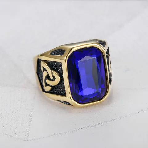 Men Viking Triquetra Stainless Steel Ring Cool Retro Hip Hop Jewelry Rectangular Rhinestone Signet Ring For Party Men Gift