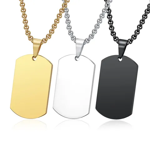 Titanium Steel Dog Tag Pendant Necklace For Men Women Minimalist Blank Military ID Tag Personalized Engravable Jewelry Gift