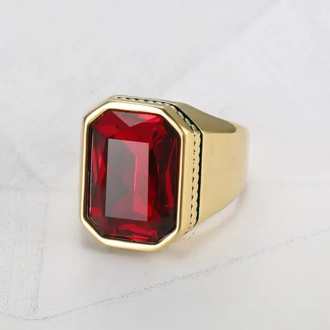 Vintage Stainless Steel Crystal Gemstone Ring For Men Geometric Square Rhinestone Signet Ring Casual Punk Fashion Jewelry Gift