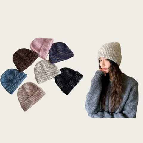 Vintage Wool Blend Knit Beanie Colorful Speckled Slouchy Hat Warm Windproof Brimless Winter Skull Cap For Women Everyday Wear
