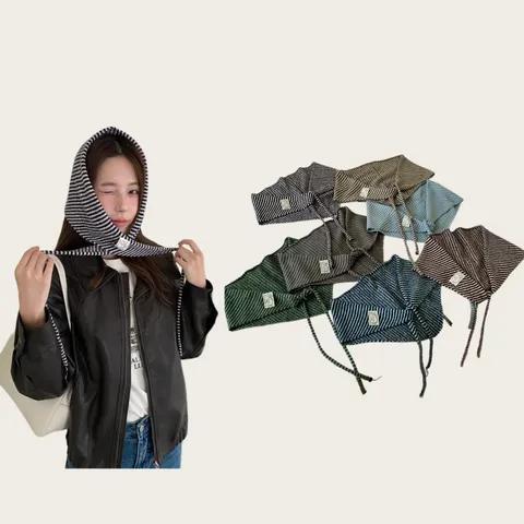 Korean Style Striped Knitted Triangle Headscarf For Women Autumn Winter Warm Knit Small Shawl Scarf Decorative Accessory