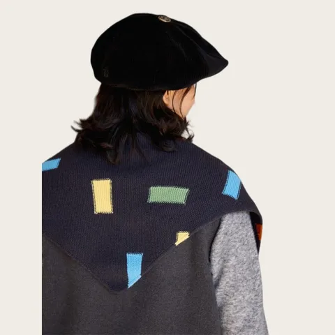 Retro Knitted Color Block Patchwork Triangle Scarf Shawl Women Autumn Winter Warm Geometric Scarf Neck Warmer Wraps