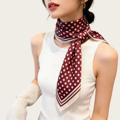Carré de Soie Vintage Imprimé à Pois Style Audrey Hepburn Satin Effet Soie Foulard pour Femmes Accessoire Élégant Cheveux Sac Décoration