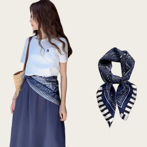 Vintage Satin Quadratisches Tuch Für Damen Paisley Polka Dot Bedruckt Dekorativer Gürtel Schal Französischer Eleganter Multifunktionaler Kopftuch Zubehör