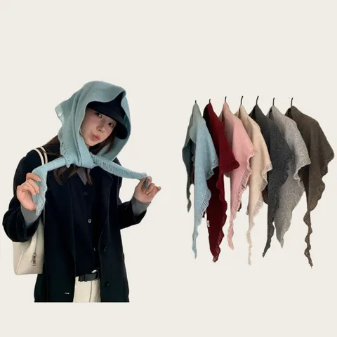 Women Autumn Winter Knitted Triangle Scarf Fringe Shawl Elegant Solid Color Warm Large Neck Wrap Casual Decorative Shawl