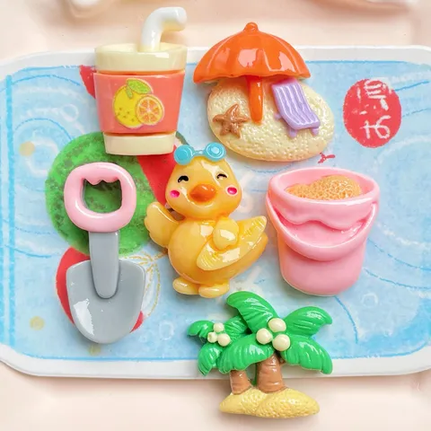 Summer Beach Theme Resin Charms Surf Duck Coconut Tree Umbrella For DIY Phone Case Hair Clip Jewelry Making Accessories