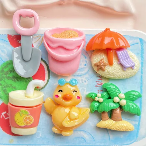 Summer Beach Theme Resin Charms Surf Duck Coconut Tree Umbrella For DIY Phone Case Hair Clip Jewelry Making Accessories