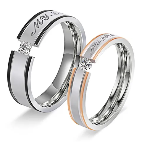 Titanium Steel Zirconia Couple Rings My Love Engraved Band Ring For Men Women Fashion Minimalist Wedding Jewelry Gift