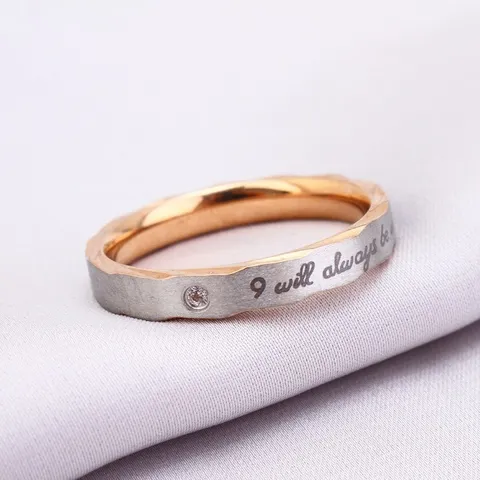 Fashion Titanium Steel Couple Ring Rhinestone Inlaid Letter Engraved I Will Always Ring For Men Women Wedding Jewelry
