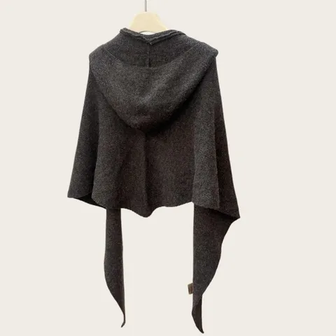 Chale de Punto con Capucha de Invierno para Mujer Envoltorio Triangular Color Sólido Bufanda Cálida Gruesa Capa Poncho Jacquard Retro para Exterior