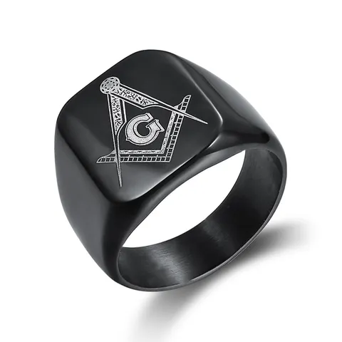 Vintage Stainless Steel Masonic Signet Ring For Men Retro Freemasonry Square Compasses G Letter Punk Biker Jewelry Finger Ring