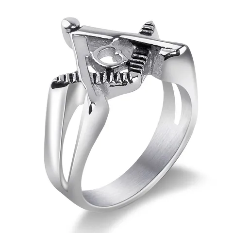 Anillo Masónico de Acero Inoxidable Vintage para Hombre Retro Casting Hollow Signet Ring G Letra Brújula Escuadra Símbolo Biker Joyería