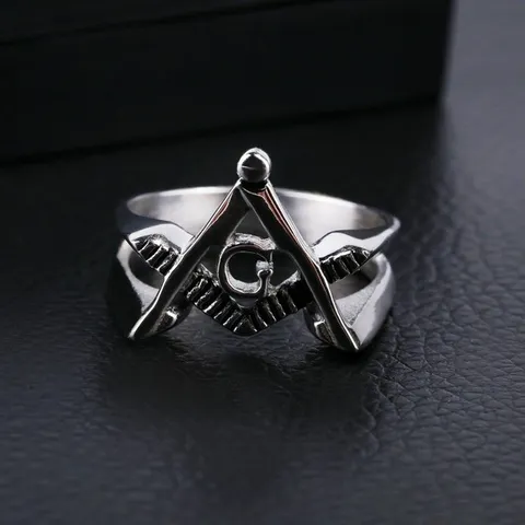 Anillo Masónico de Acero Inoxidable Vintage para Hombre Retro Casting Hollow Signet Ring G Letra Brújula Escuadra Símbolo Biker Joyería