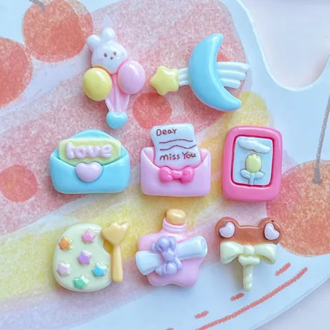 Mini Resin DIY Accessories For Phone Case Hair Clips Earrings Envelope Meteor Wishing Bottle Balloon Heart Pattern Charms For Jewelry Making Cream Glue Decor