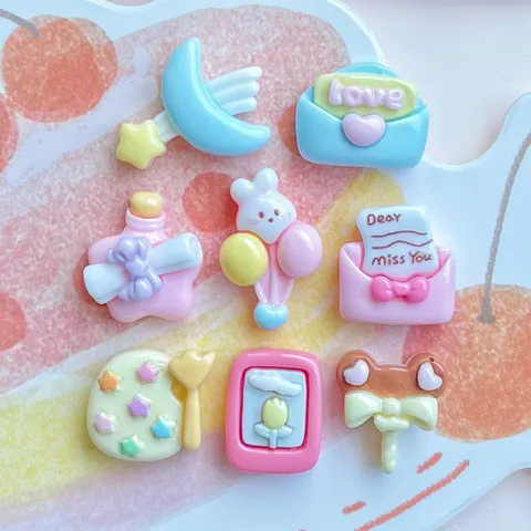 Mini Resin DIY Accessories For Phone Case Hair Clips Earrings Envelope Meteor Wishing Bottle Balloon Heart Pattern Charms For Jewelry Making Cream Glue Decor
