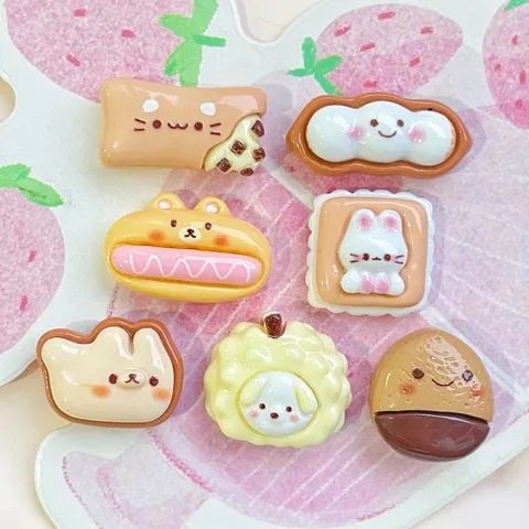 Mini Resin Cartoon Animal Food Charms Flatback Cabochons For DIY Phone Case Hair Clip Bread Peanut Durian Accessories