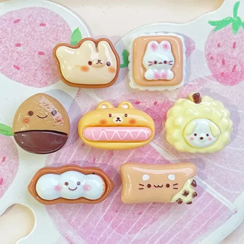 Mini Resin Cartoon Animal Food Charms Flatback Cabochons For DIY Phone Case Hair Clip Bread Peanut Durian Accessories