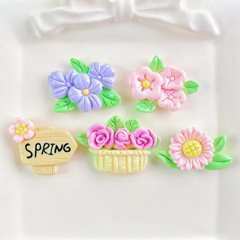 Pastoral Resin Flower Signpost Flatback Cabochon Charms Mixed Resin Floral Bouquet Spring Letter Craft Beads For DIY Hair Clip Phone Case Keyring Embellishments