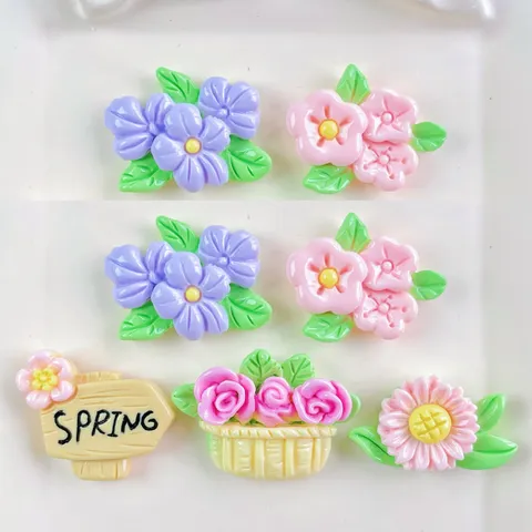 Pastoral Resin Flower Signpost Flatback Cabochon Charms Mixed Resin Floral Bouquet Spring Letter Craft Beads For DIY Hair Clip Phone Case Keyring Embellishments