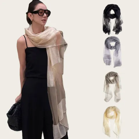Bufanda de Mezcla de Seda de Mora y Lana para Mujer Elegante Chal Largo Color Sólido Envoltura Delgada Ligera Moda Casual