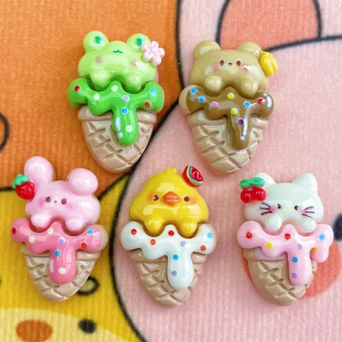 Glossy Cartoon Animal Ice Cream Resin Charms Polka Dot Rabbit Cat Frog For Cream Glue Jewelry Hair Accessories Handmade DIY Materials
