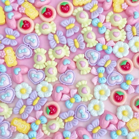 Mini Resin DIY Accessories Mixed Style Heart Bowknot Flower Strawberry Charms For Cream Glue Craft Nail Art Jewelry Making Decoration