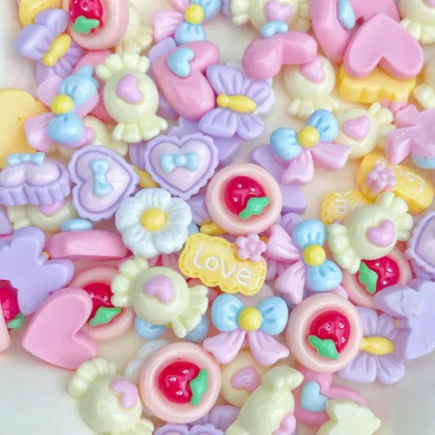 Mini Resin DIY Accessories Mixed Style Heart Bowknot Flower Strawberry Charms For Cream Glue Craft Nail Art Jewelry Making Decoration