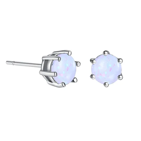 Fashion Artificial Opal Stud Earrings For Women Men Simple Six Prong Lab Created Opal Studs Elegant Copper Jewelry Accessory