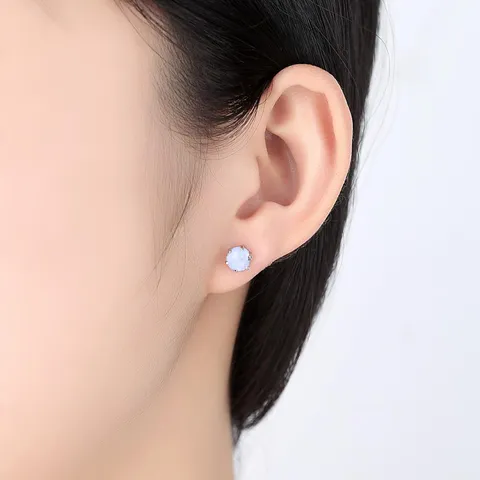 Fashion Artificial Opal Stud Earrings For Women Men Simple Six Prong Lab Created Opal Studs Elegant Copper Jewelry Accessory