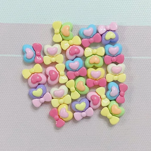 Mini Resin Heart Bowknot Charms For DIY Nail Art Decoration Cream Glue Hairpin Accessories Sweet Macaron Color Jewelry Making Supplies