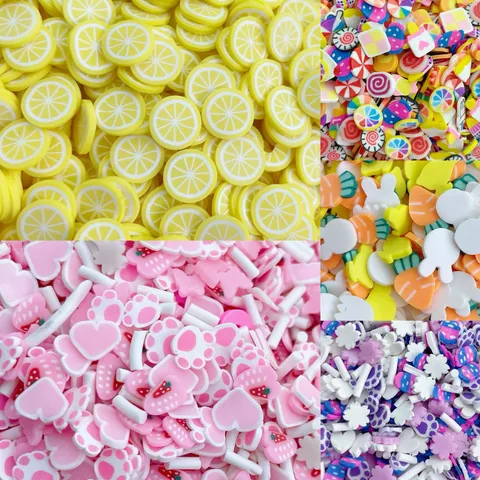 Tranches de Pâte Polymère de Couleur Mixte Citron Bâtonnet de Glace Carotte Animal Cœur Fruits Perles Artisanales Pour Décoration de Coque de Téléphone Ongles